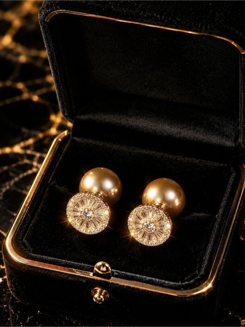 Gold Pearl and Crystal Double-Sided Stud Earrings